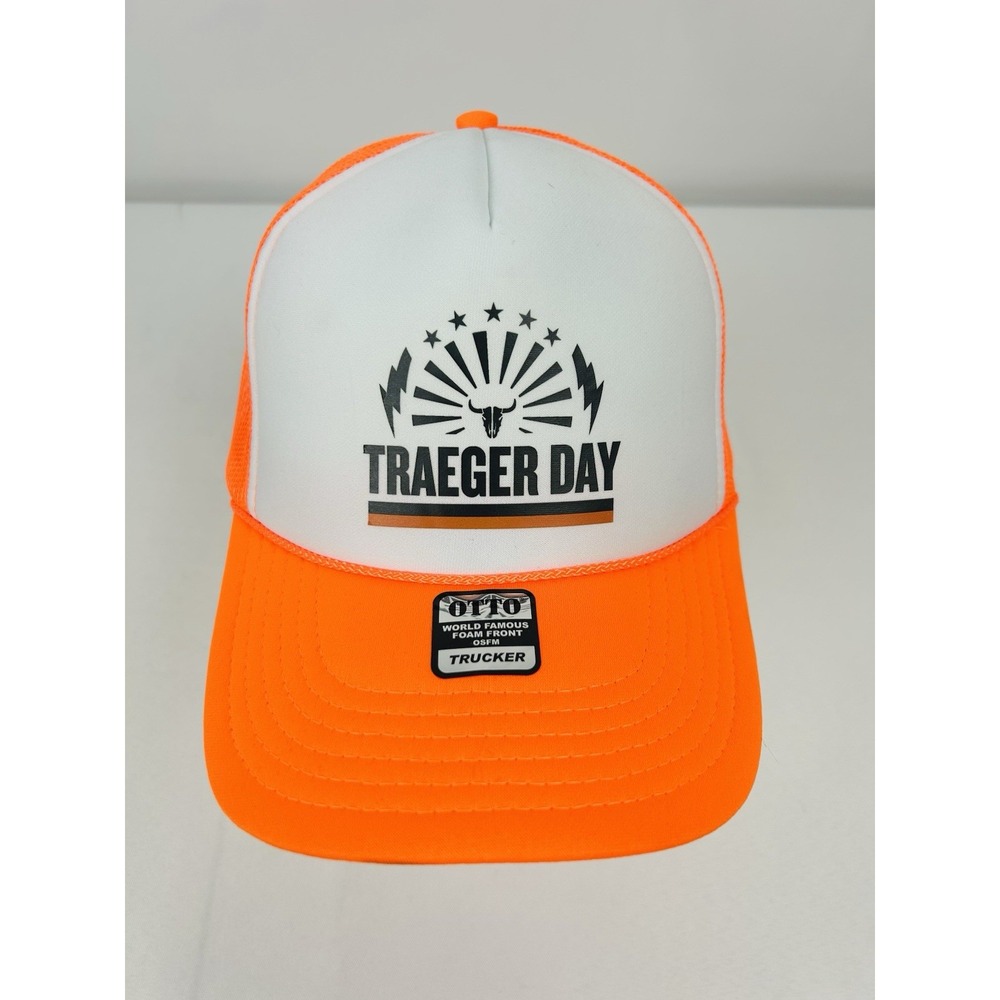 Traeger Day BBQ Hat Orange White Otto Trucker Mesh Snapback Cap